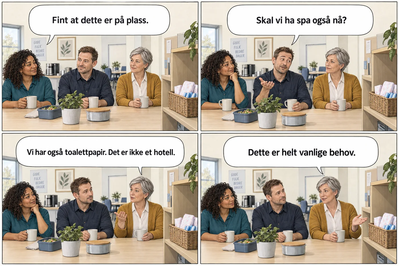 En leder møter en spøk om menstruasjonsprodukter med en sammenligning med toalettpapir og minner om vanlige behov.